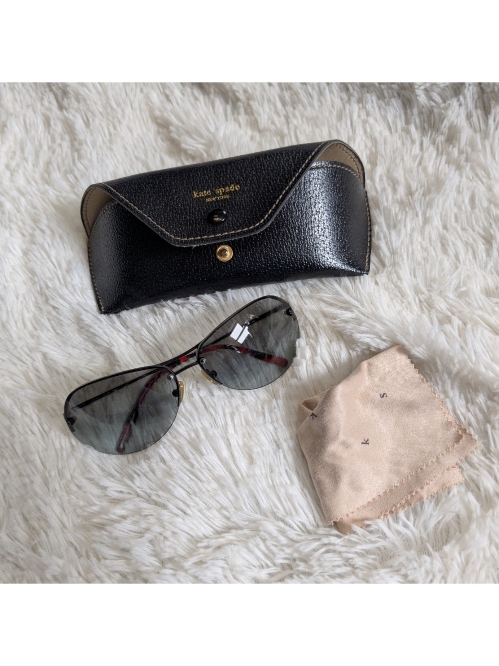 kate spade Black And Brown Tortoise Shell Metal Aviator Sunglasses with Case